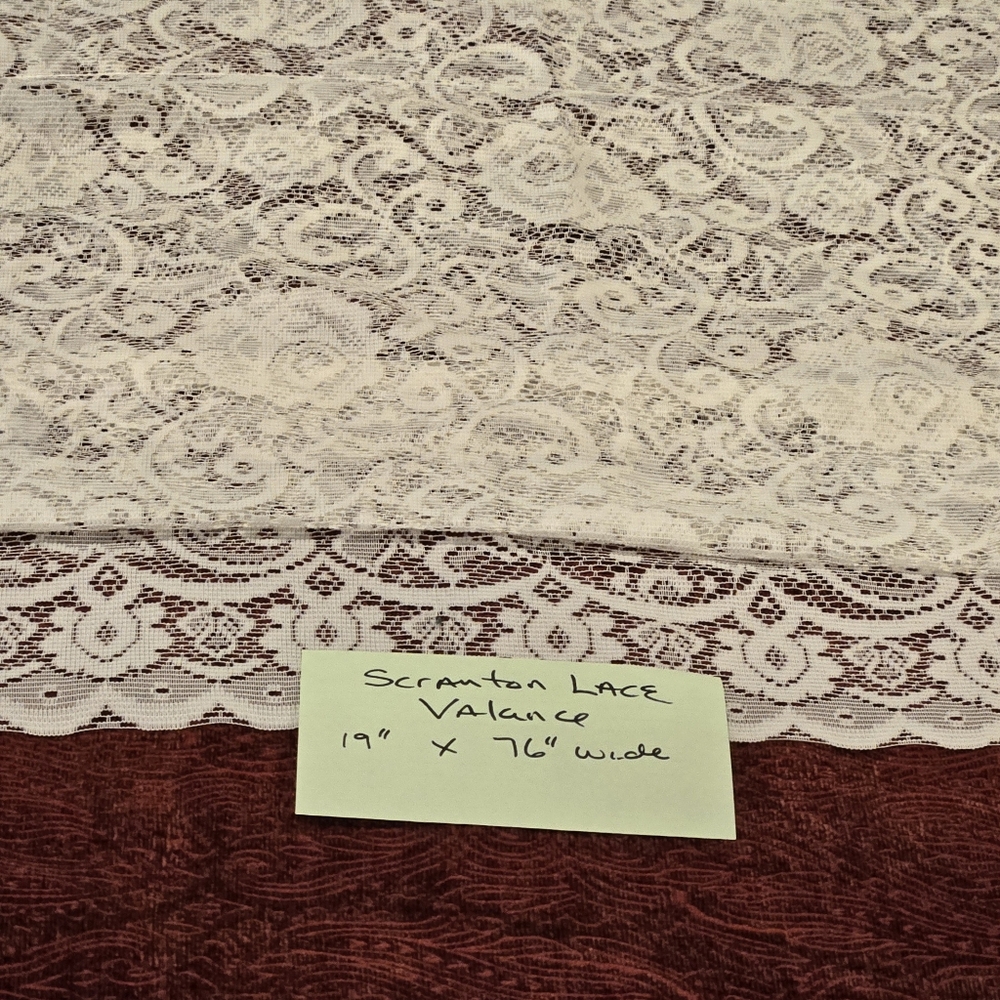 🧵 Vintage Scranton Lace Valance – 19" x 76" with Flat Ruffle